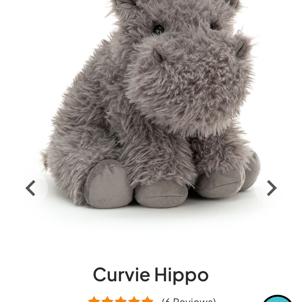Retired Jellycat Curvie Hippo Plush - Soft Gray